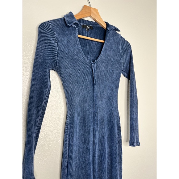 LULUS Effortlessly Pristine Navy Washed Ribbed Long Sleeve comfy Dress M #17 - Picture 3 of 7